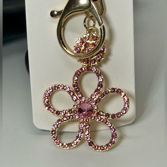 Crystal Flower Keychain Charm - Pink & Gold Accent - Picture 2 of 5